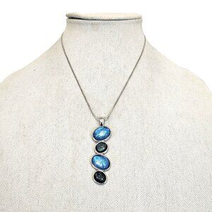 Lia Sophia Venice Blue Cabachon Silver Snake Chain Necklace New